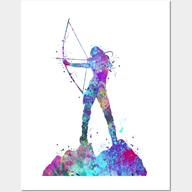 Girl Archery Watercolor Silhouette Wall Art by LotusGifts